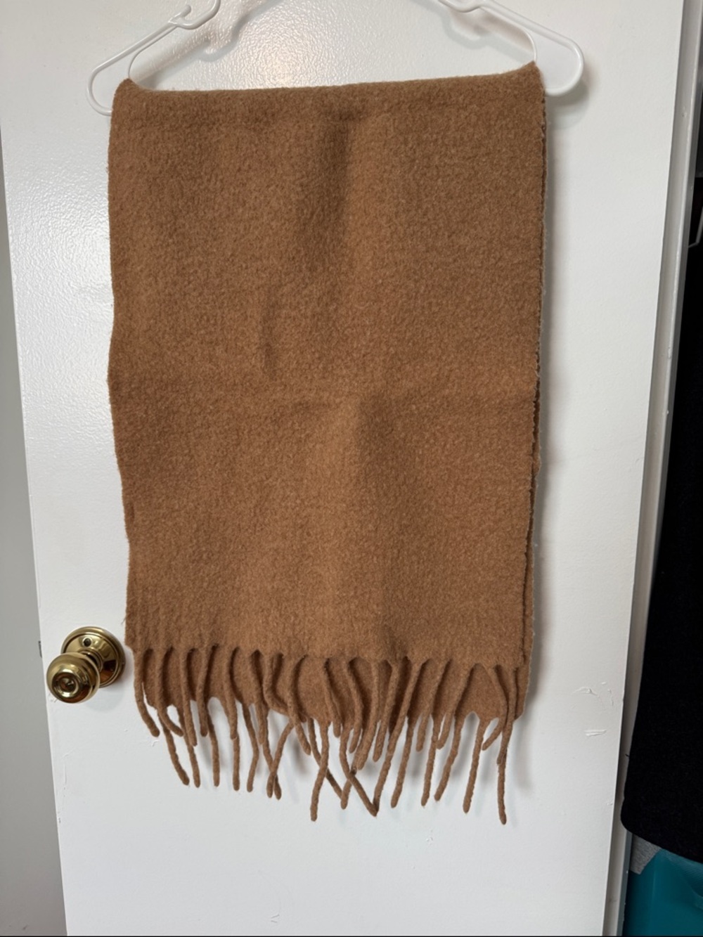 Uniqlo Camel Brown Fringed Wool Blend Scarf